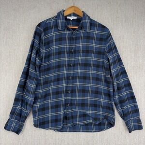 Frame Flannel Button Up Shirt Mens Medium Green Blue Classic Fit Plaid Cotton